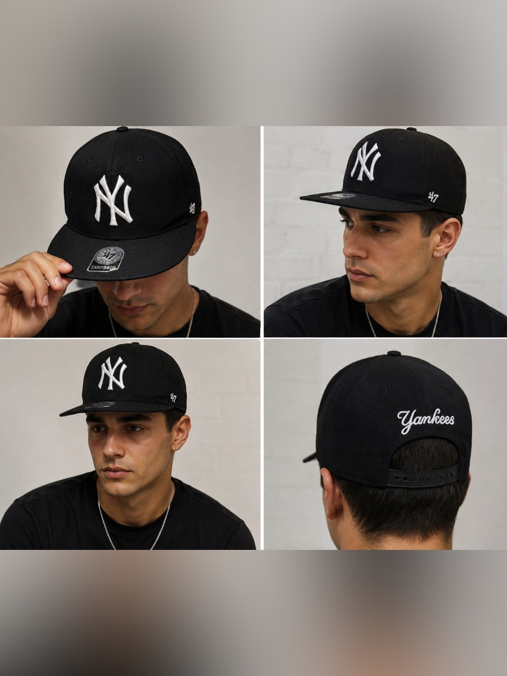 47’ Brand New York Yankees SnapBack Hat Black White MLB Adjustable Cap